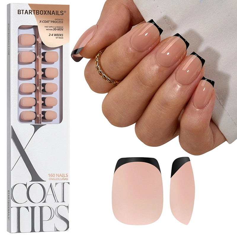 Black French Extra Short Coffin Nails